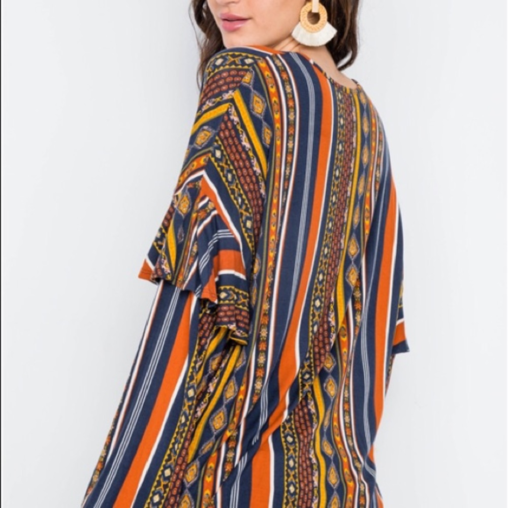 ARYA  BOHO RUST PRINT LONG SLEEVE TOP